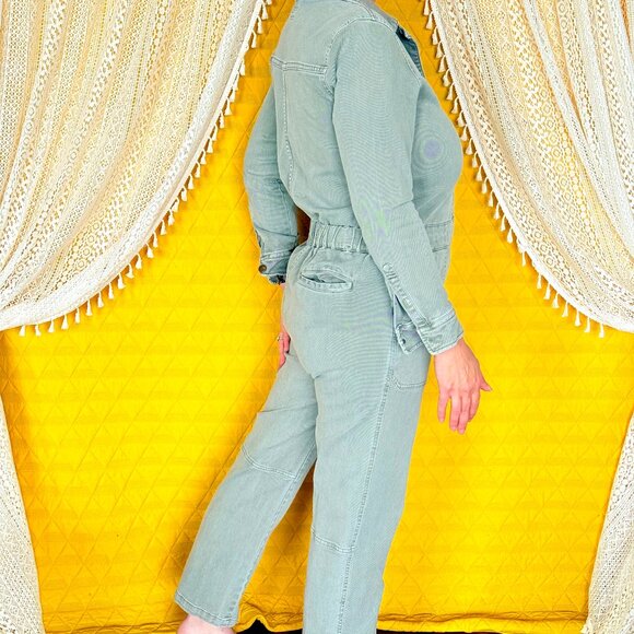 Faherty Overland Twill Utility Jumpsuit Olive Green Straight Leg Size M - Picture 8 of 17